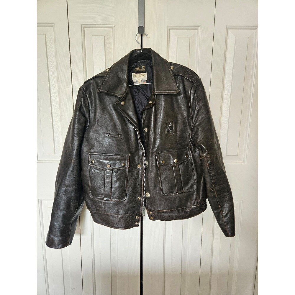 Vintage Kale thinsulate Police State trooper bomber jacket brown leather 44 L